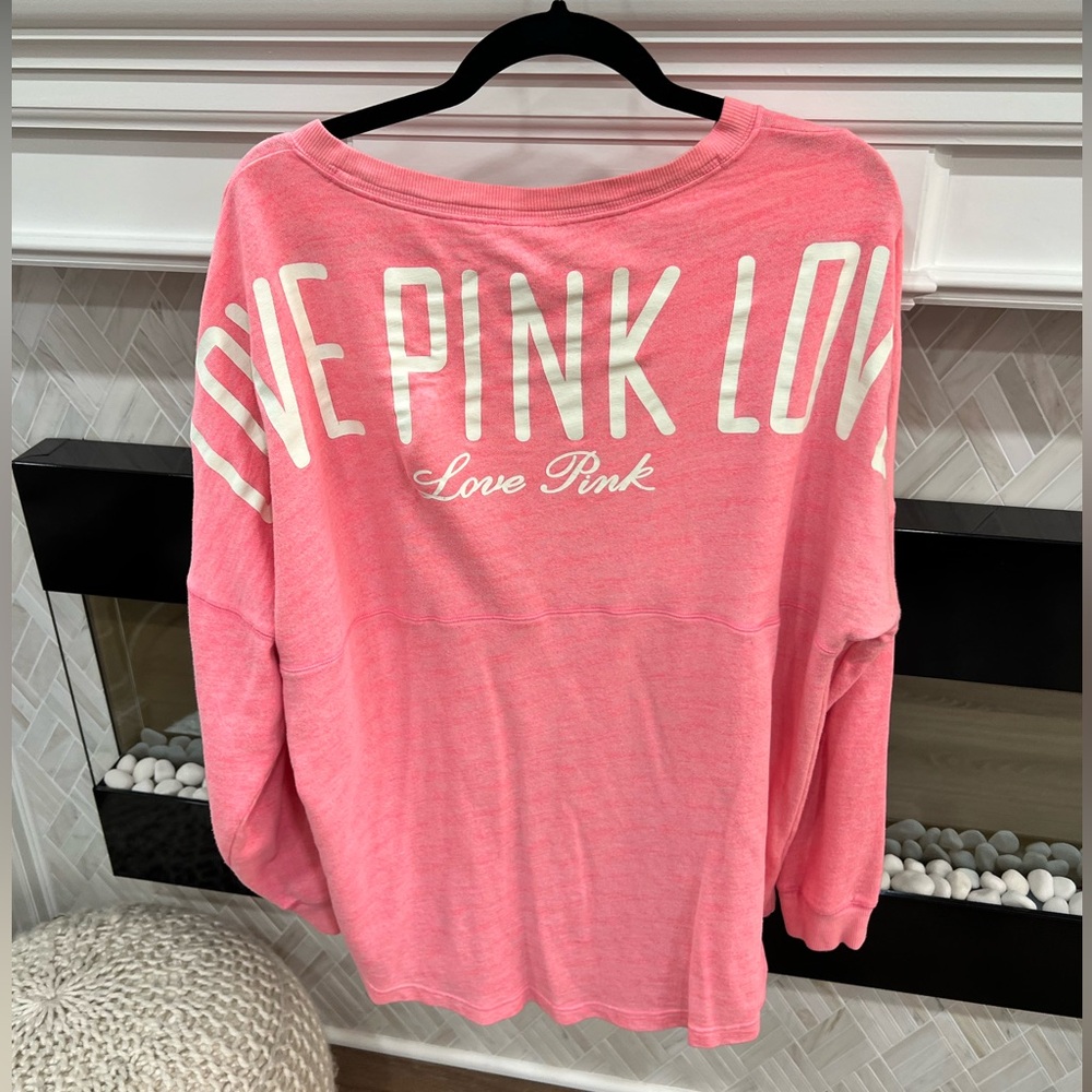 Victoria's Secret PINK Long Sleeve Drop Shoulder French Terry Hot Pink w Logo L - Picture 2 of 3